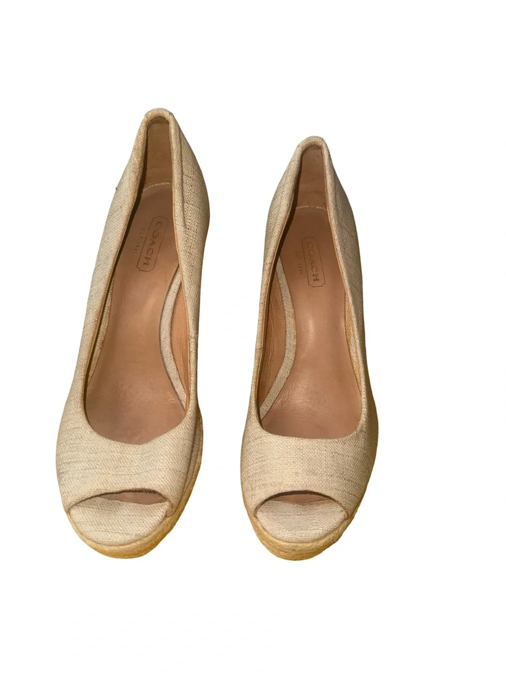 VTG y2K COACH Milan Beige Espadrille Wedge Platform Heels Peep Toes Shoes Size 6